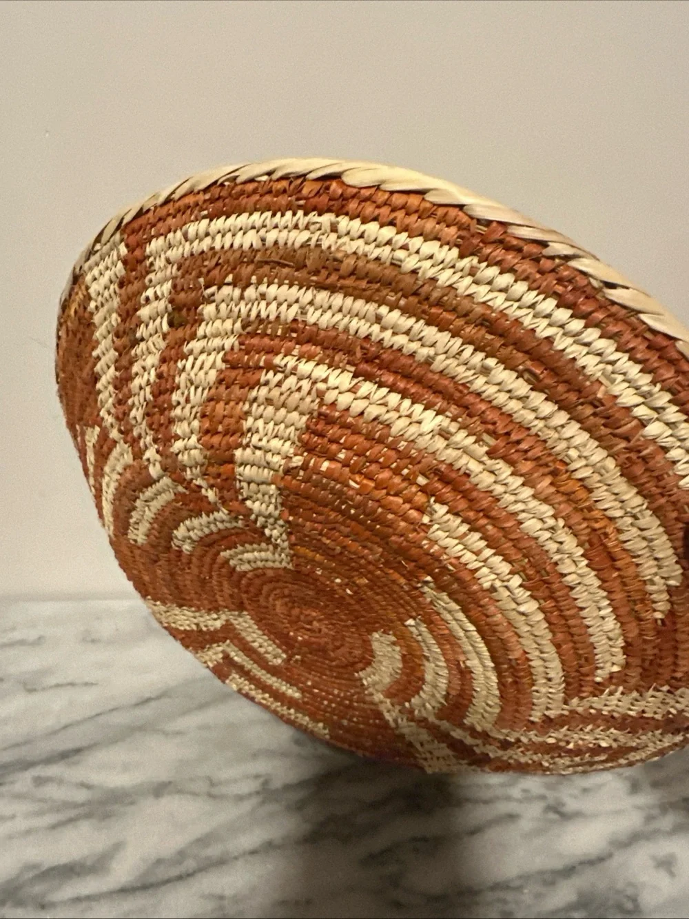 Handwoven Decorative Wall Basket in Brown and Cream small weave vintage